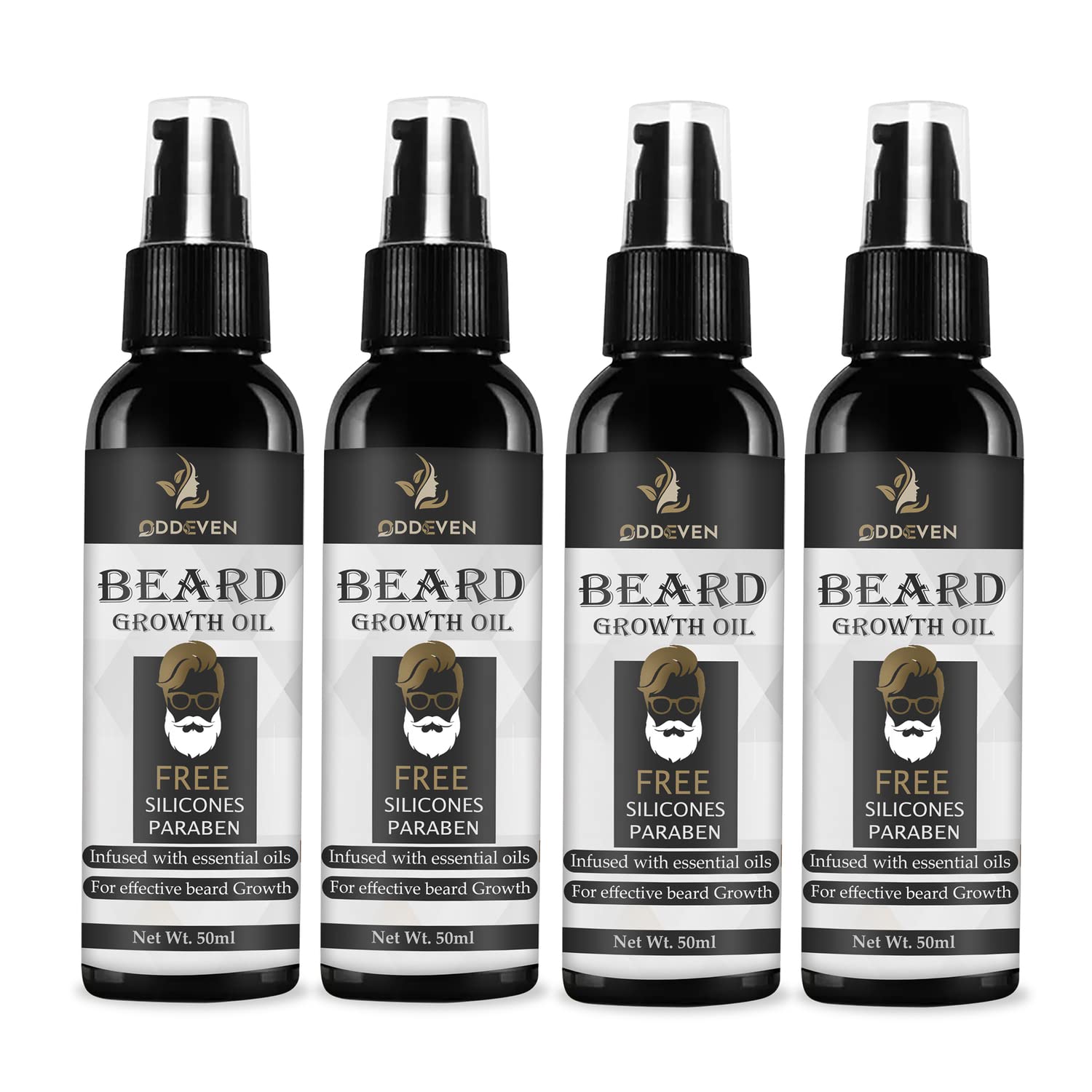 ODDEVEN Beard Growth Oil - 50ml - More Beard Growth, With Redensyl, Vitamin E, Nourishment & Strengthening, No Harmful Chemical(PACK OF 4)