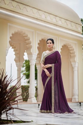 Purple Color Sequined Swarovski Saree