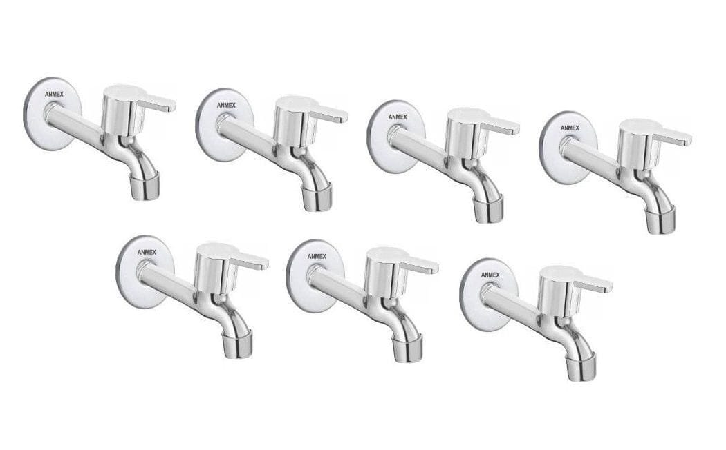 ANMEX SS Flora Long body Tap for Kitchen and Bathroom SS Chrome Finish With Wall Flange SET OF 7