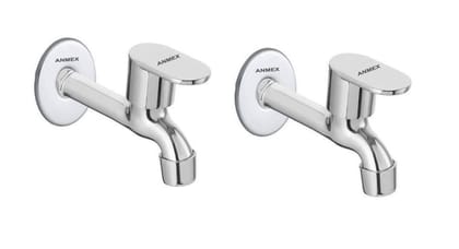 ANMEX SS OVAL Long body Tap for Kitchen and Bathroom SS Chrome Finish With Wall Flange SET OF 2