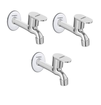 ANMEX SS OVAL Long body Tap for Kitchen and Bathroom SS Chrome Finish With Wall Flange SET OF 3