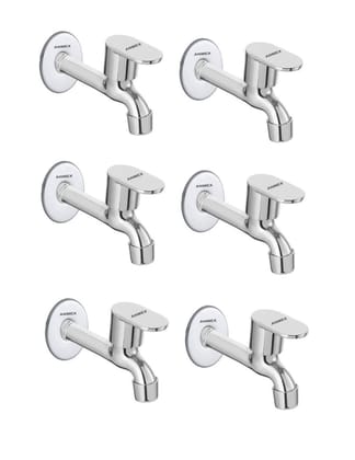 ANMEX SS OVAL Long body Tap for Kitchen and Bathroom SS Chrome Finish With Wall Flange SET OF 6