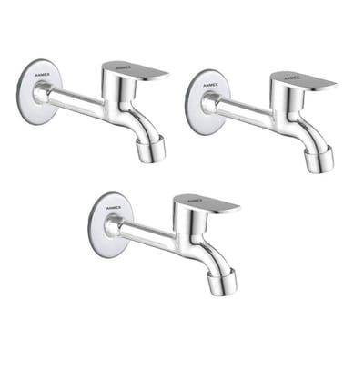 ANMEX SS OVAL-S Long body Tap for Kitchen and Bathroom SS Chrome Finish With Wall Flange SET OF 3