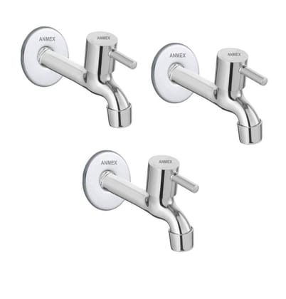 ANMEX SS Turbo Long body Tap for Kitchen and Bathroom SS Chrome Finish With Wall Flange SET OF 3