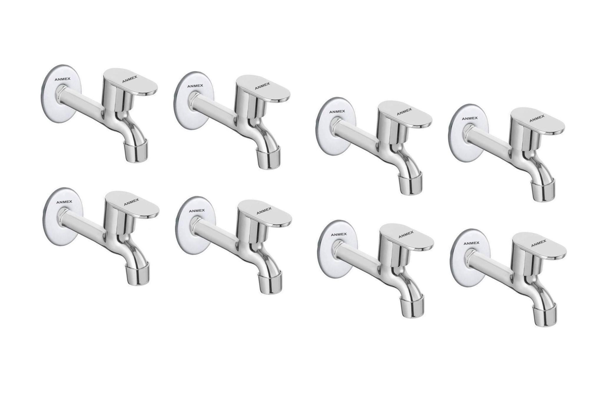 ANMEX SS OVAL Long body Tap for Kitchen and Bathroom SS Chrome Finish With Wall Flange SET OF 8