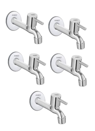 ANMEX SS Turbo Long body Tap for Kitchen and Bathroom SS Chrome Finish With Wall Flange SET OF 5