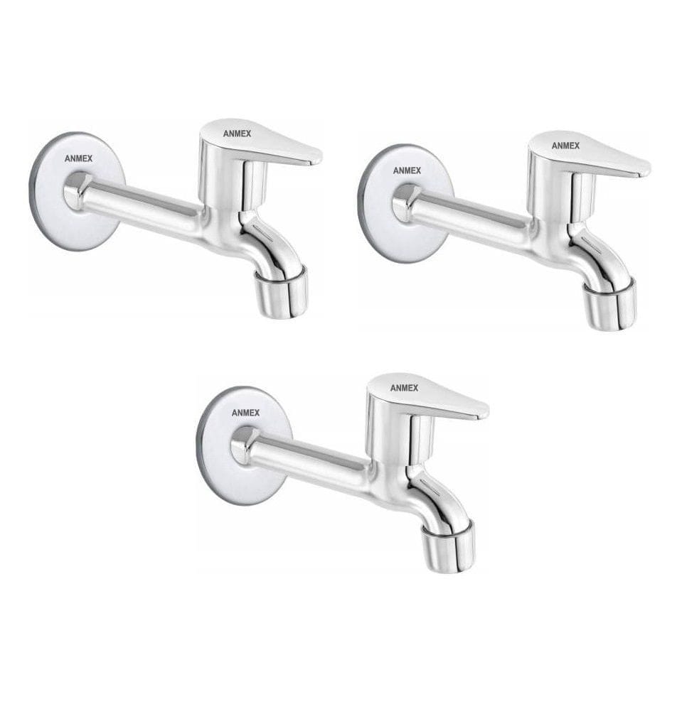 ANMEX SS Jazz Long body Tap for Kitchen and Bathroom SS Chrome Finish With Wall Flange SET OF 3