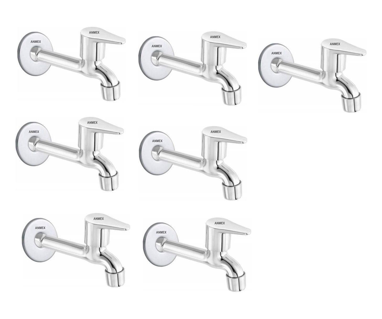 ANMEX SS Jazz Long body Tap for Kitchen and Bathroom SS Chrome Finish With Wall Flange SET OF 7