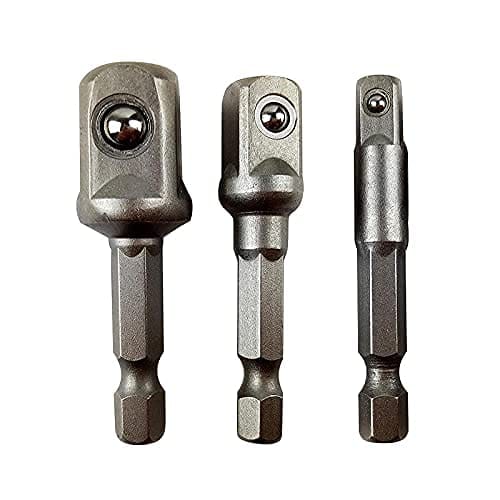 H9 1/4-Inch Hex Shank to Square Head Drive 1/4" 3/8" 1/2" Insert for power Drill to Quick Change Hex Nut Driver Wrench Socket use in Automotive and Home Repair Tool Kits (Metallic) -3 Piece Set