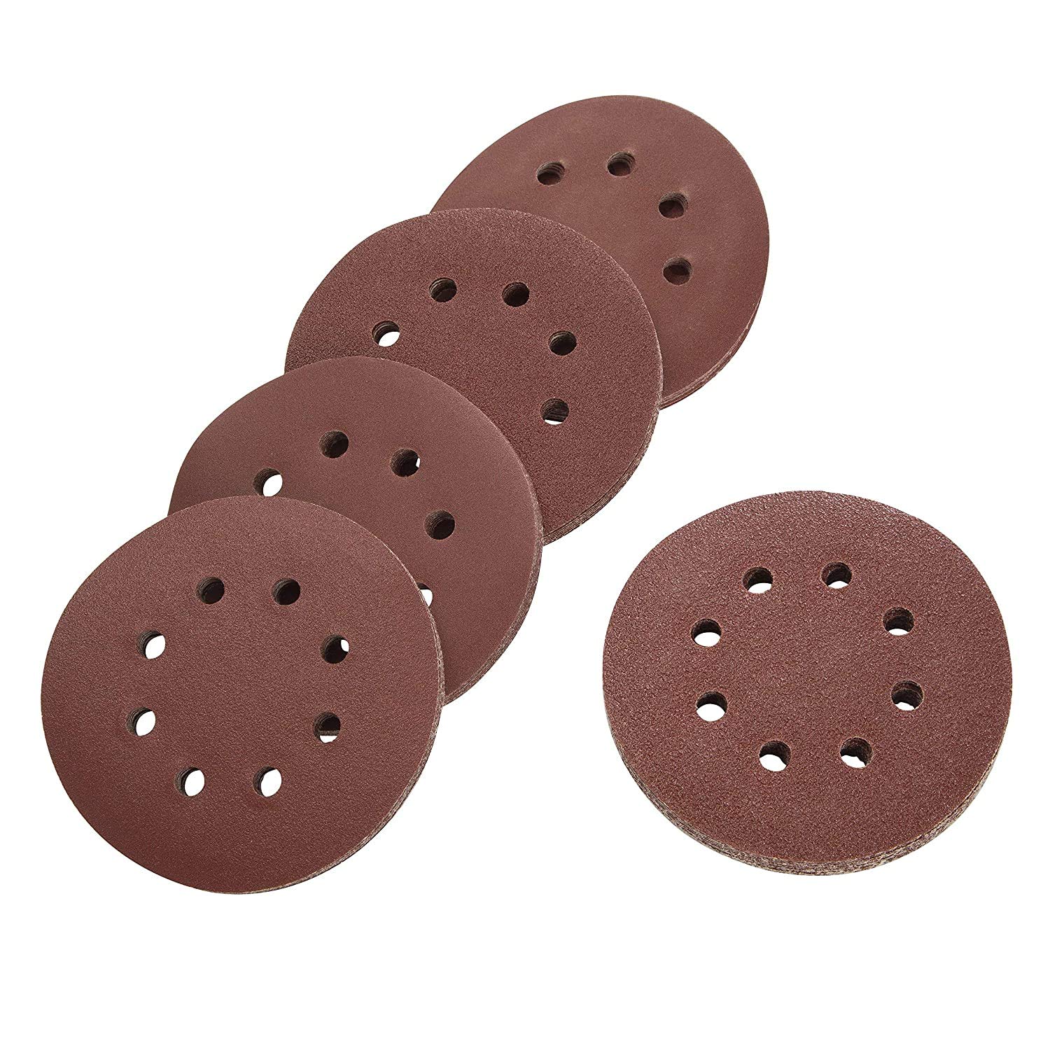 H9 Round Sandpaper 8-Hole Hook & Loop Sanding Disc 5 inch for Orbital Circular Sander 125mm (Combo 65 Pcs) (36,60,80,100,120-10+180,220,320-5 Grits)