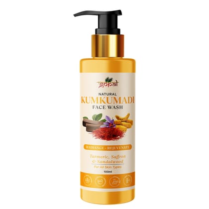 RamGopal Ayurveda Kumkumadi Face Wash with Natural Turmeric, Sandalwood, Saffron | Ayurvedic Formulation | SLS & Paraben-Free | Chemical-Free | For Radiant, Blemish-Free Skin | Deep Nourishment & Cleansing | For All Skin Types | 100ml