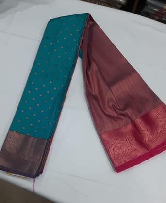 Women Semi Pattu Saree Silk Blend Saree dispumper color saree with pink color pallu and blouse