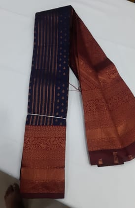 Women Semi Pattu Saree Silk Blend Saree navy blue color saree with maroon color pallu and blouse