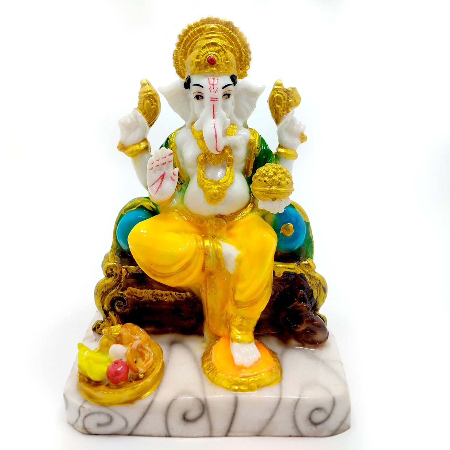 ZURU BUNCH Ganesh Statue with Marvel Base, 24cm Lord Ganesha Idol, Ceramic Statue of Lord Ganesh Ganpati God Sculptures for Home, Office, Gym