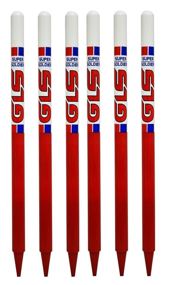 GLS Super Solider Deco Painted Heavy Cricket Wooden Set (Pack of 6 PCS)(Color - RED/White)