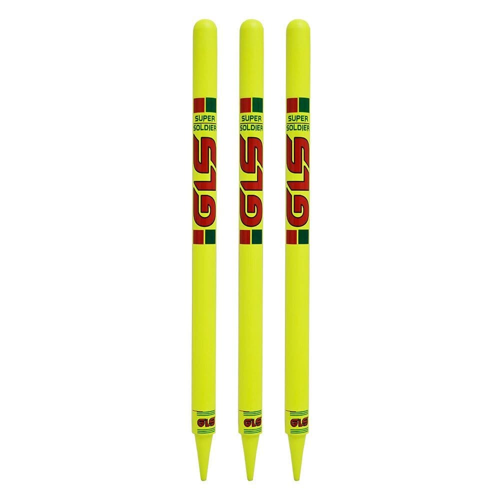 GLS Super Solider Heavy Cricket Wooden Set with BAILS (Pack of 3 PCS with 2 BAILS)(Color - Yellow)