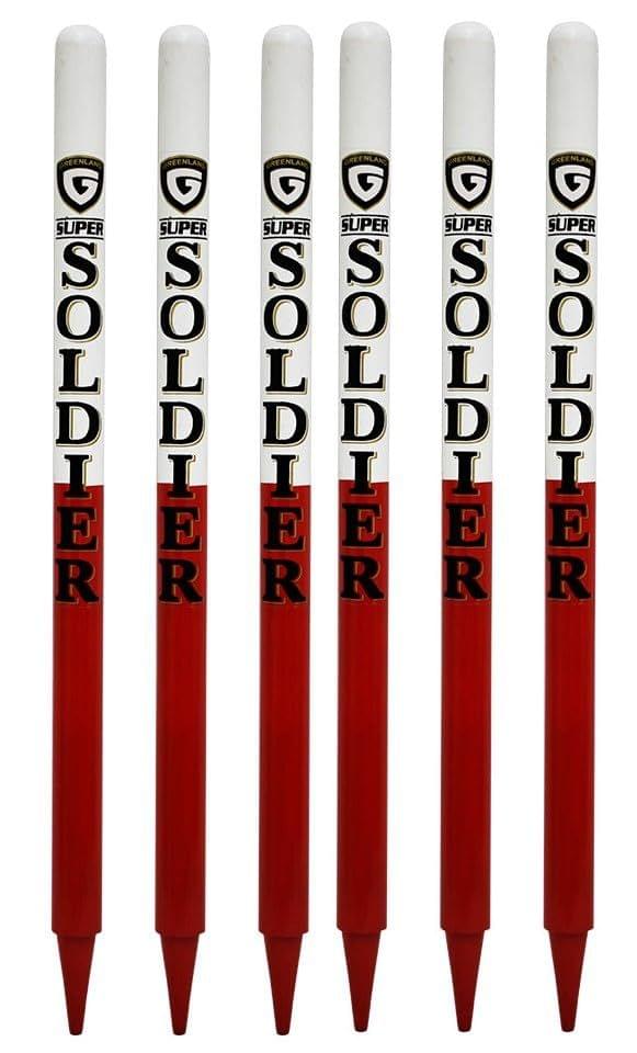 GLS Super Solider in Double Color Heavy Cricket Wooden Set (Pack of 6 PCS + 4 BAILS) (Color - RED + White)