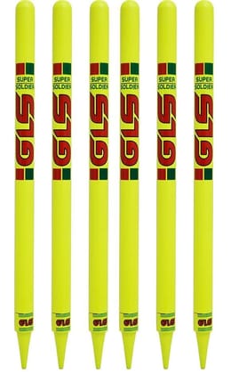 GLS Super Solider Deco Painted Heavy Cricket Wooden Set (Pack of 6 PCS)(Color - Yellow)