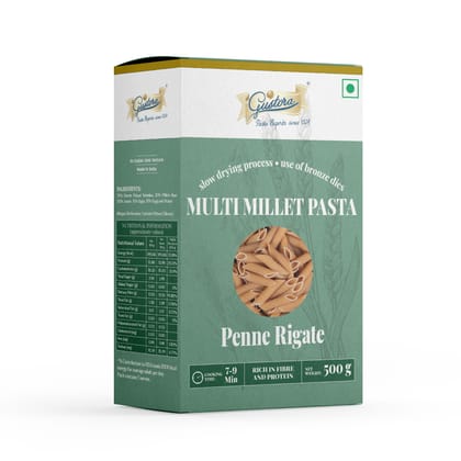 Gustora Penne Rigate Durum Wheat Semolina Multi Millet Pasta I Vegetarian Pasta I Rich in Fibre & Protein - 500G, Pack of 1