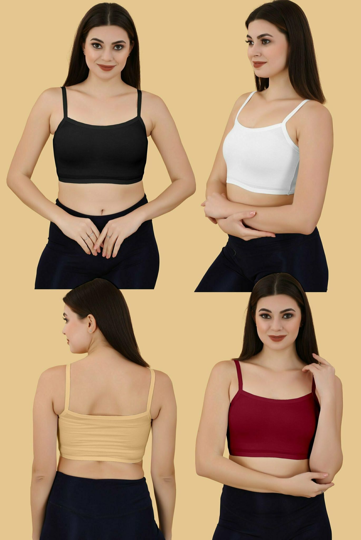 Women's Slim Strap Stretch Cotton Non-Padded Antimicrobial Beginners  Slip-on Wireless Teenager Full Coverage Bra - black -white -cream -maroon