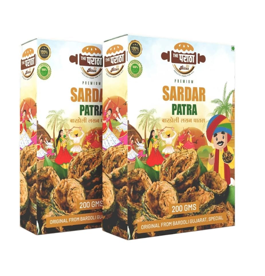 The Paratha Original Bardoli Famous Gujarati Dry Lasan Spicy Sardar Patra Snacks,Gujarati Surti Snacks (200_GMS_Value_Pack_Of_5 (1_KG))