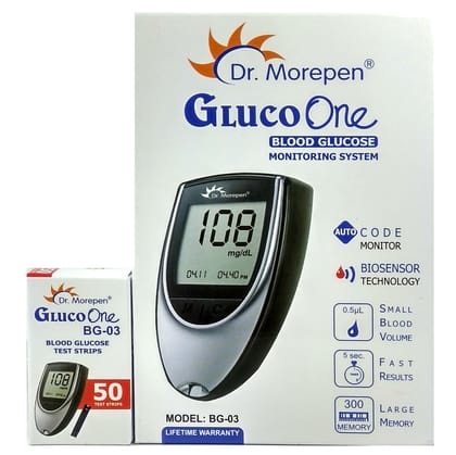 Dr. Morepen BG-03 Gluco One Glucometer Combo, 50 Strips (Multicolor)