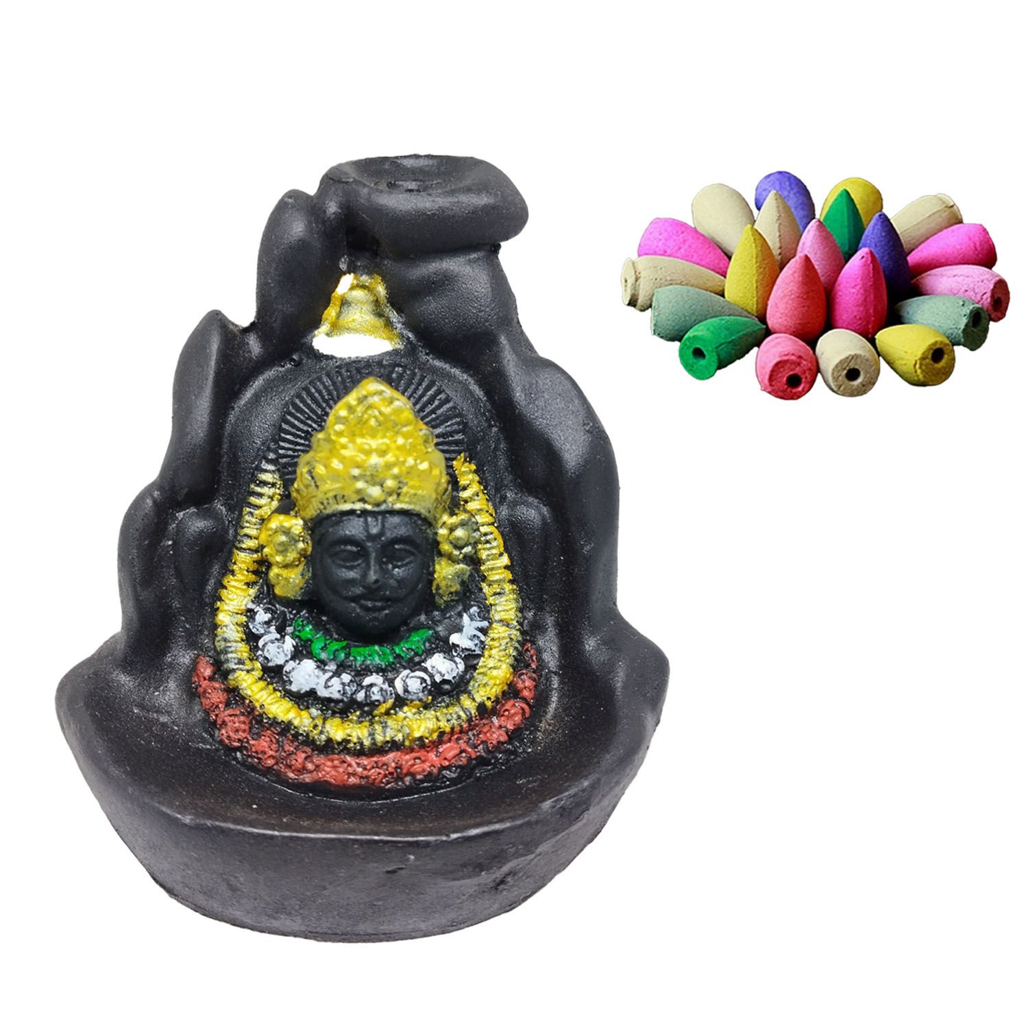 ZURU BUNCH Lord Khatu Shyam Smoke Waterfall Cone Incense Holder, Lord Khatu Shyam Smoke Waterfall Incense Holder with 10 Pieces backflow incense cones, Handcrafted Pure Ceramic