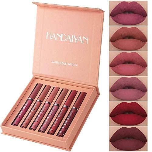 HANDAIYAN 6 Colours Liquid Lipstick Waterproof Matte Liquid Lip Gloss Waterproof Durable Lip Gloss Set (A)