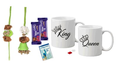 LOOPS N KNOTS Express Your Love: Bhaiya & Bhabhi Rakhi with King & Queen Mugs, Chocolates, Handmade Paper Rakhi & Lumba