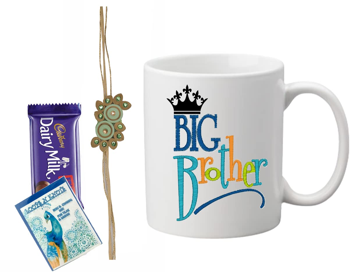 Loops n Knots Gift Hamper: Colourful Big Brother Rakhi with Chocolate and Roli Chawal for Tilak