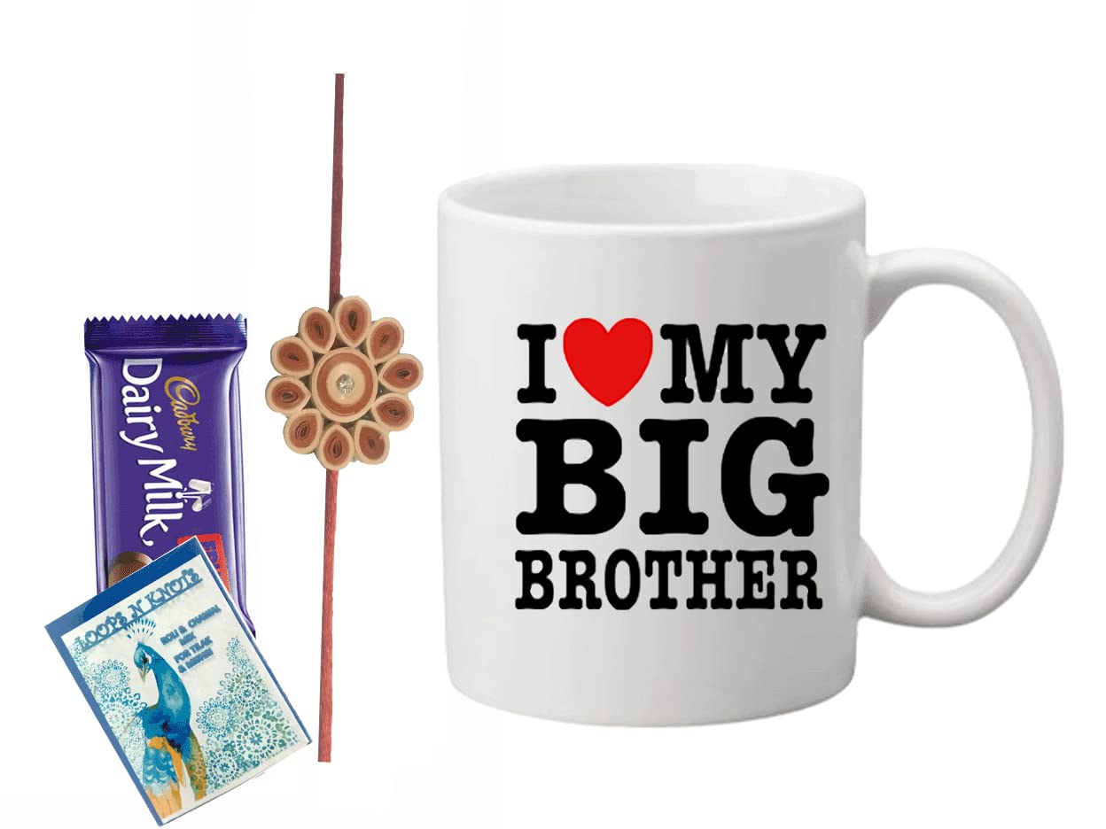 Loops n Knots I Love My Big Brother Gift Hamper: Paper Rakhi, Printed Mug, and Chocolate