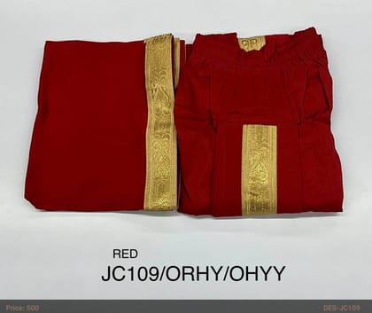 Stitched Ready to Wear Free Size Men's Art Silk Red Dhoti and Angavastram Set with Jari Border for functions and Pooja Occassions