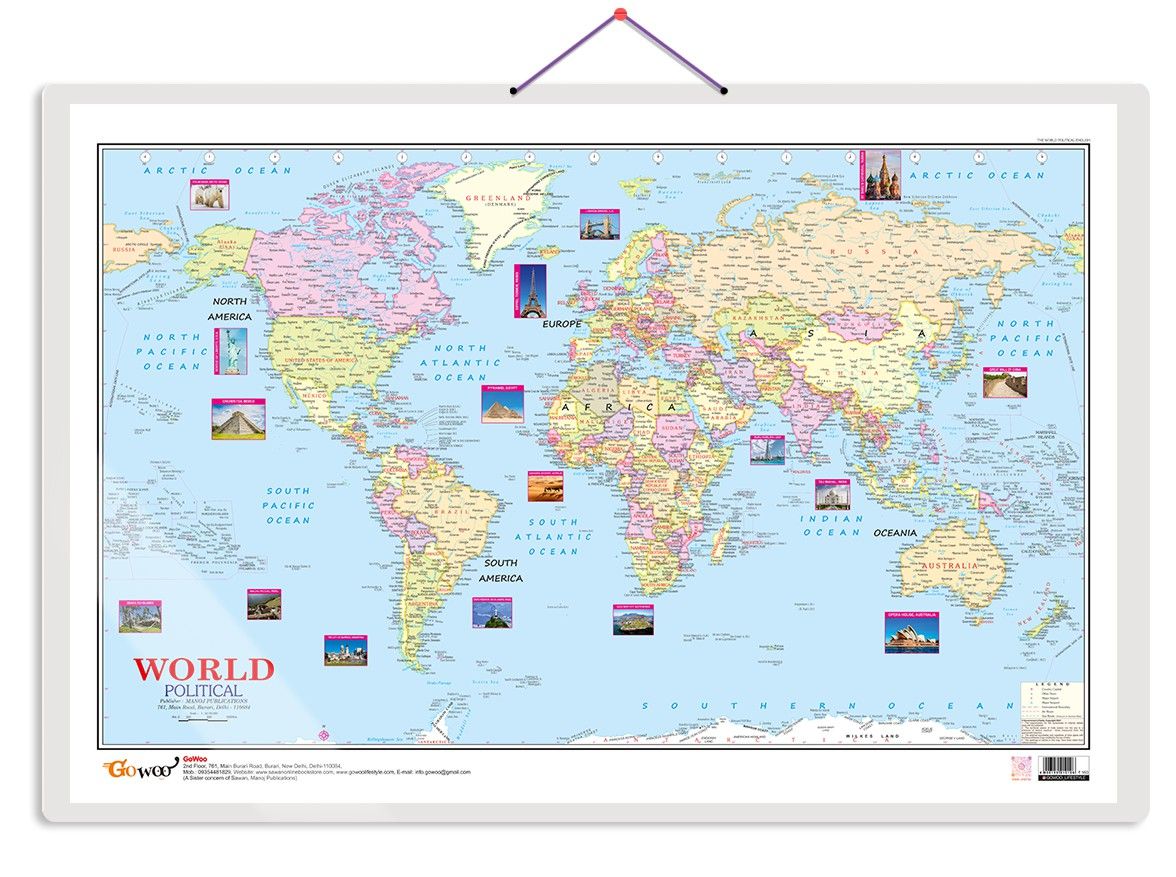 World Political Map Educational Charts | 20"X30" inch |Non-Tearable and Waterproof | Double Sided Laminated |Useful For Preparation Of SSC, UPSC, RRB, IES, and other exams