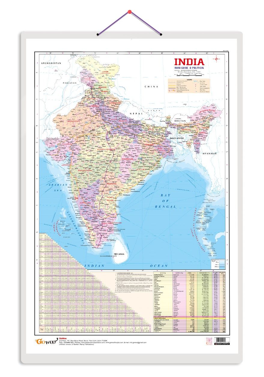 Indian Road Guide & Political Map Educational Charts | 20"X30" inch |Non-Tearable and Waterproof | Double Sided Laminated |Useful For Preparation Of SSC, UPSC, RRB, IES, and other exams