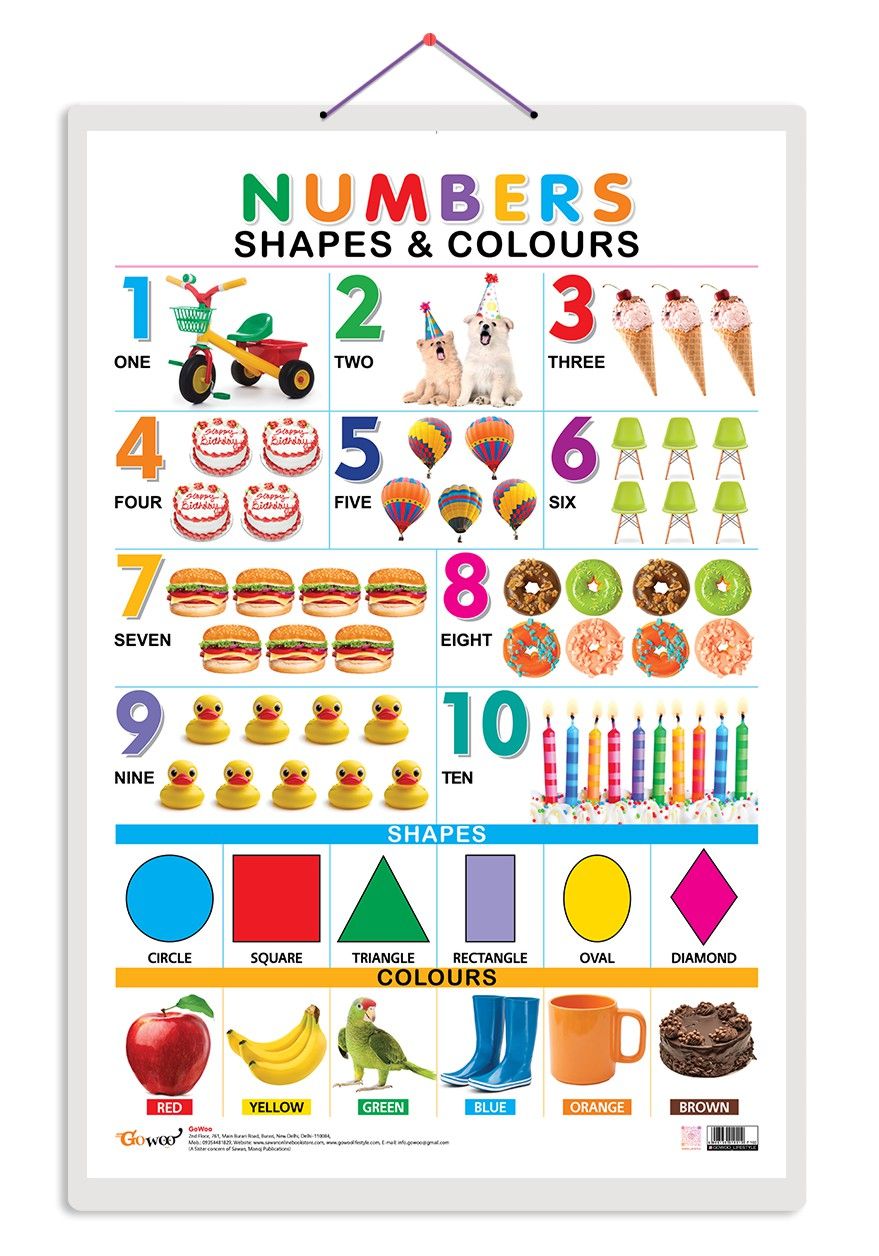 Numbers, Shapes & Colours Early Learning Educational Chart for Kids | 20"X30" inch |Non-Tearable and Waterproof | Double Sided Laminated | Perfect for Homeschooling, Kindergarten and Nursery Students