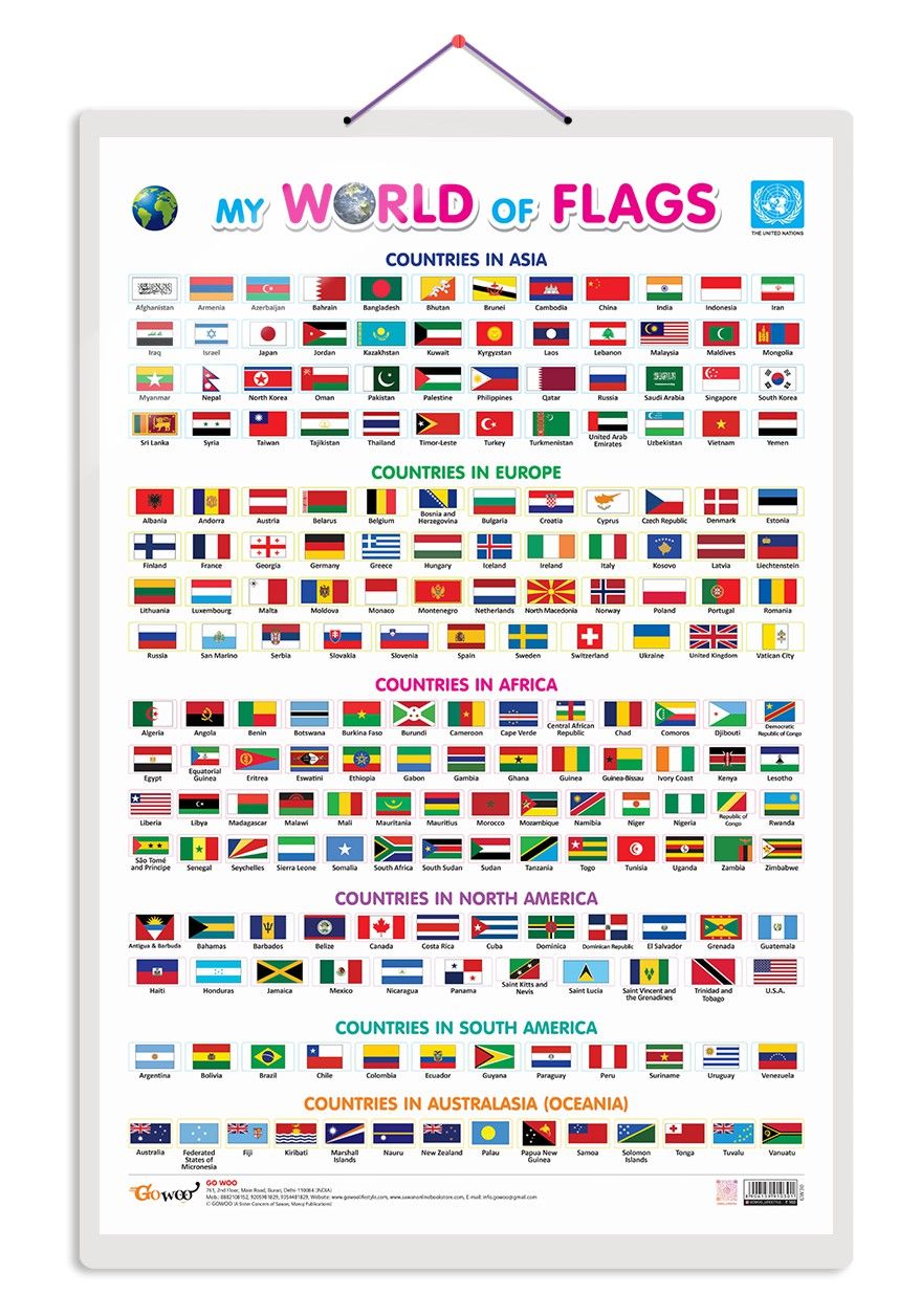 My World of Flags Early Learning Educational Chart for Kids | 20"X30" inch |Non-Tearable and Waterproof | Double Sided Laminated | Perfect for Homeschooling, Kindergarten and Nursery Students