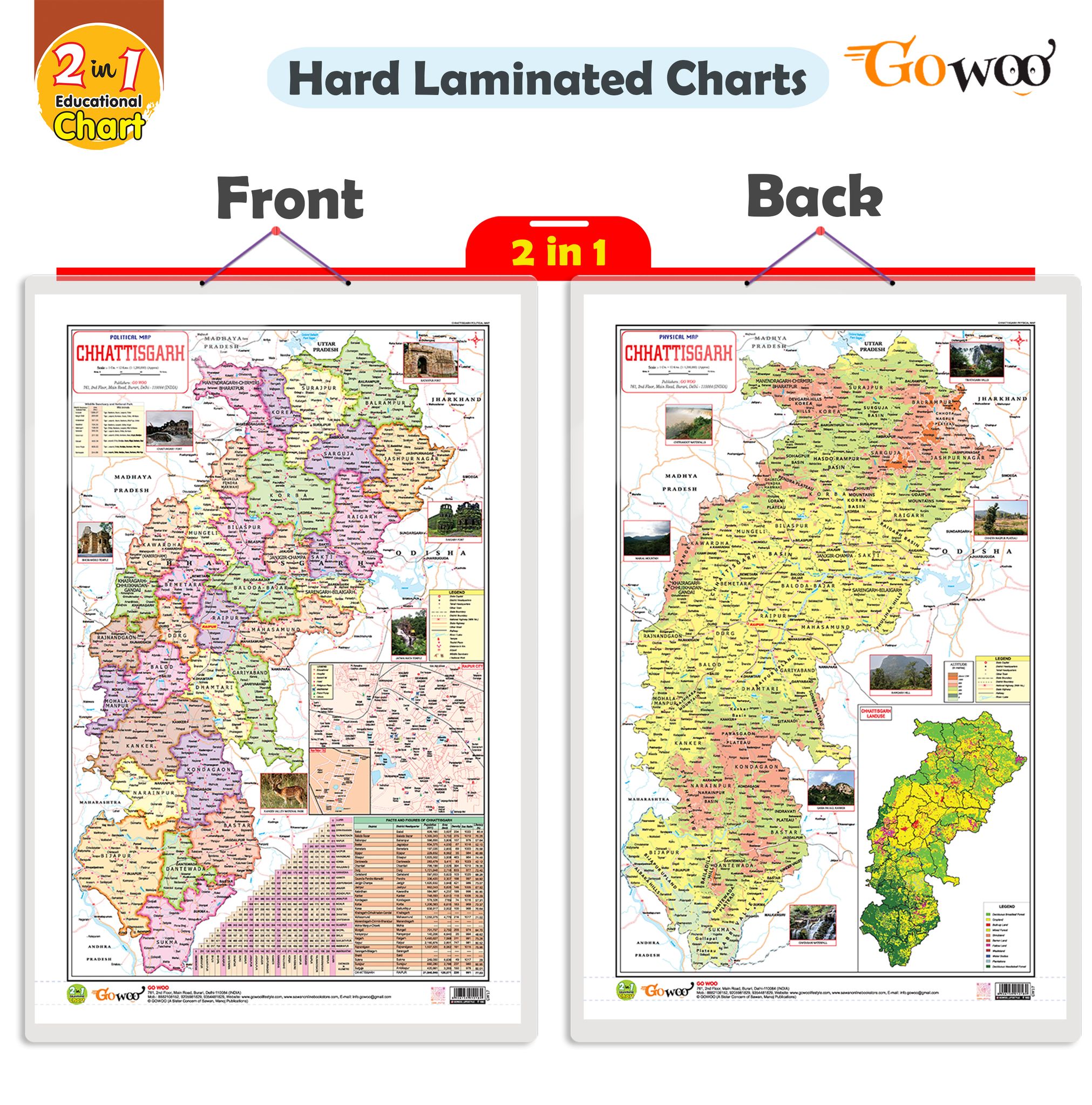 2 IN 1 CHATTISGARH POLITICAL AND PHYSICAL  Map IN ENGLISH Educational Charts | 20"X30" inch |Non-Tearable and Waterproof | Double Sided Laminated |Useful For Preparation Of SSC, UPSC, RRB, IES, and other exams