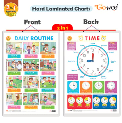 2 IN 1 DAILY ROUTINE AND TIME Early Learning Educational Chart for Kids | 20"X30" inch |Non-Tearable and Waterproof | Double Sided Laminated | Perfect for Homeschooling, Kindergarten and Nursery Students