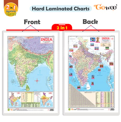 2 IN 1 INDIA POLITICAL AND PHYSICAL MAP IN ENGLISH Educational Charts | 20"X30" inch |Non-Tearable and Waterproof | Double Sided Laminated |Useful For Preparation Of SSC, UPSC, RRB, IES, and other exams