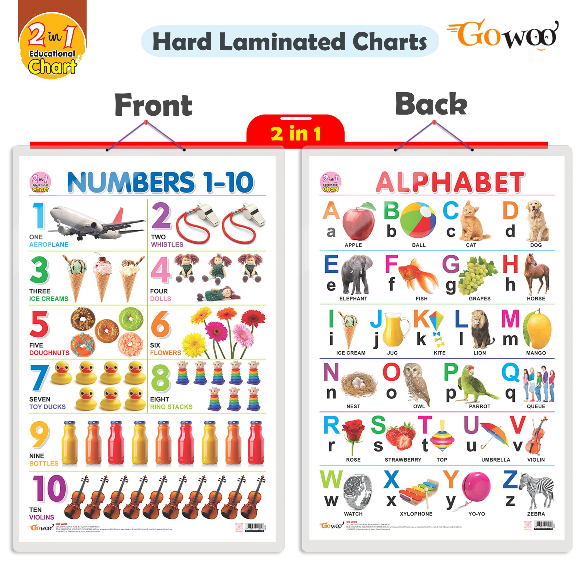 2 IN 1 ALPHABET AND NUMBER 1-10 Early Learning Educational Chart for Kids | 20"X30" inch |Non-Tearable and Waterproof | Double Sided Laminated | Perfect for Homeschooling, Kindergarten and Nursery Students