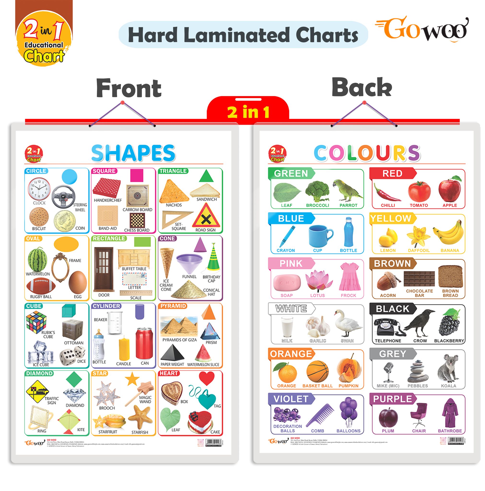 2 IN 1 COLOURS AND SHAPES Early Learning Educational Chart for Kids | 20"X30" inch |Non-Tearable and Waterproof | Double Sided Laminated | Perfect for Homeschooling, Kindergarten and Nursery Students