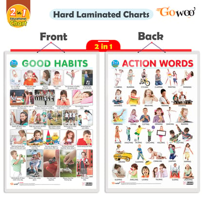 2 IN 1 GOOD HABITS AND ACTION WORDS Early Learning Educational Chart for Kids | 20"X30" inch |Non-Tearable and Waterproof | Double Sided Laminated | Perfect for Homeschooling, Kindergarten and Nursery Students