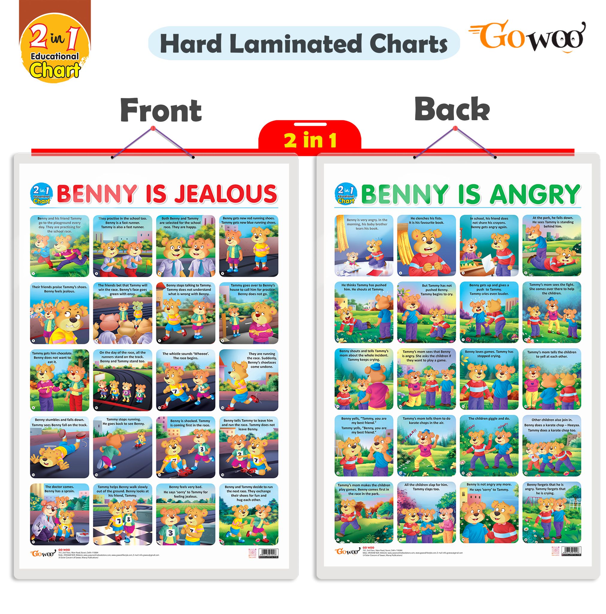 2 IN 1 BENNY IS ANGRY AND BENNY IS JEALOUS Early Learning Educational Chart for Kids | 20"X30" inch |Non-Tearable and Waterproof | Double Sided Laminated | Perfect for Homeschooling, Kindergarten and Nursery Students