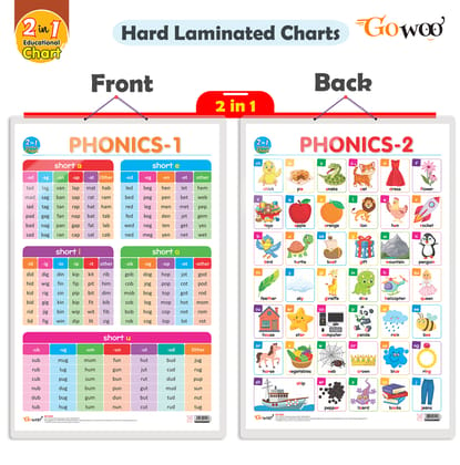 2 IN 1 PHONICS 1 AND PHONICS 2 Early Learning Educational Chart for Kids | 20"X30" inch |Non-Tearable and Waterproof | Double Sided Laminated | Perfect for Homeschooling, Kindergarten and Nursery Students