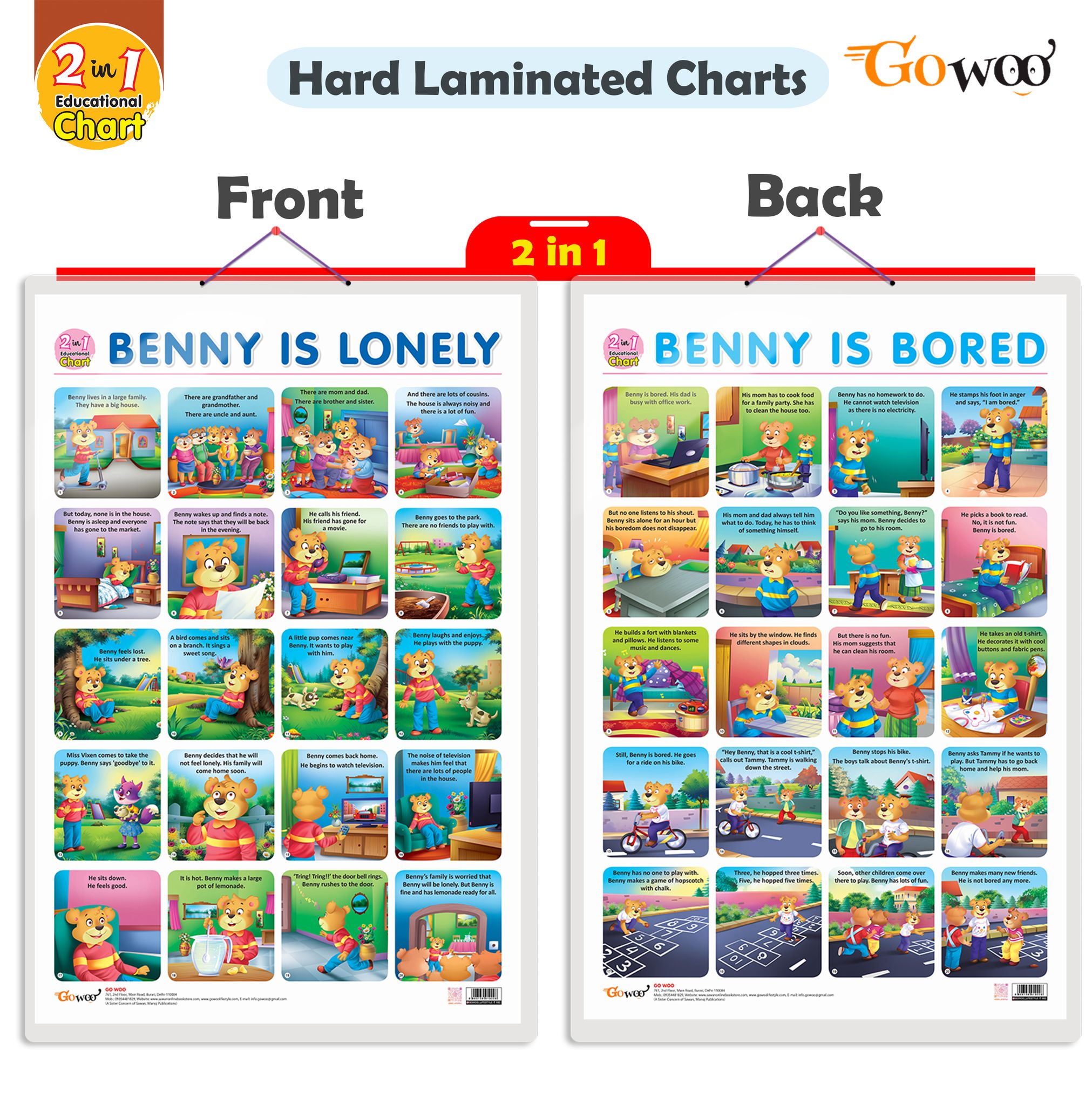 2 IN 1 BENNY IS BORED AND BENNY IS LONELY Early Learning Educational Chart for Kids | 20"X30" inch |Non-Tearable and Waterproof | Double Sided Laminated | Perfect for Homeschooling, Kindergarten and Nursery Students