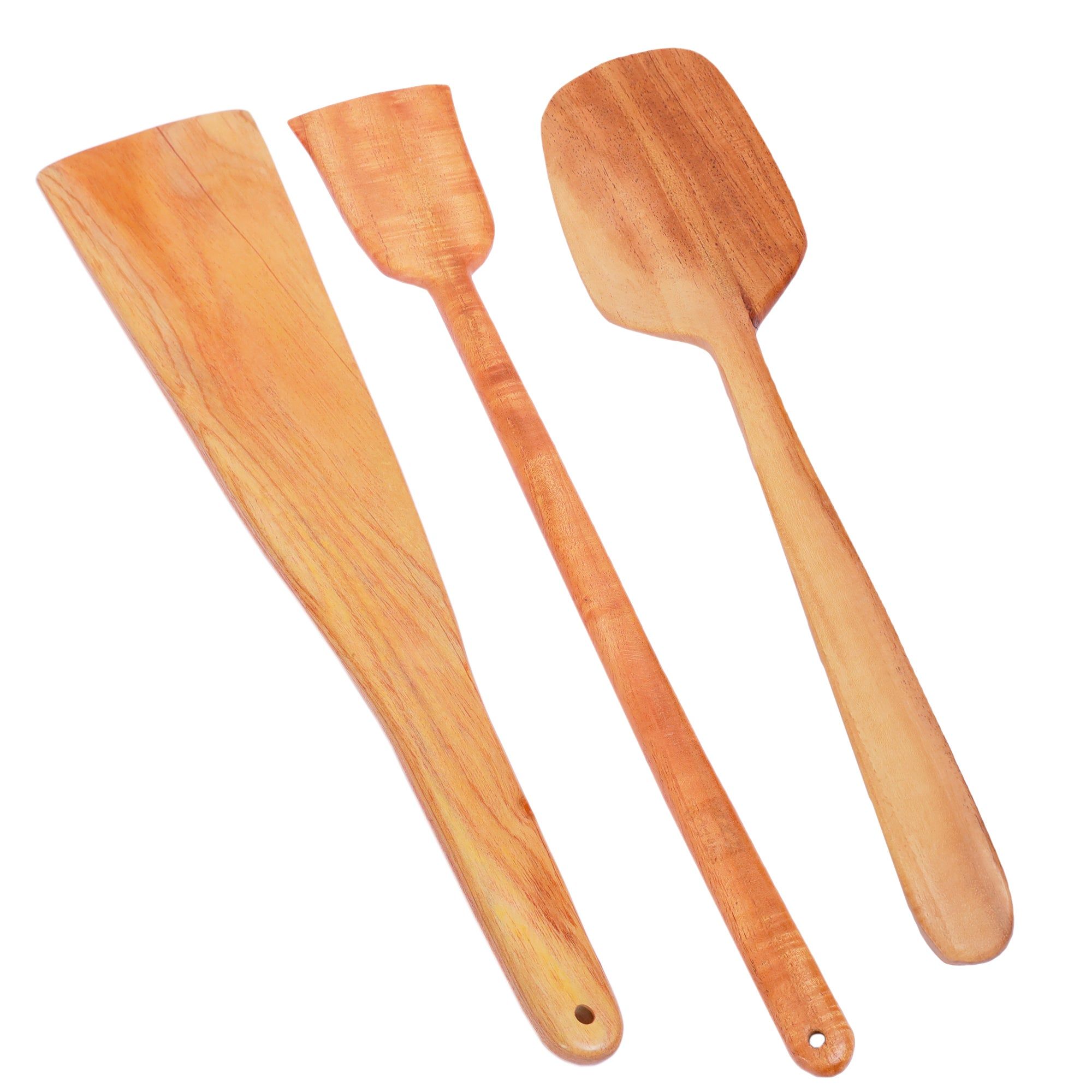 Eco-friendly Neem Wood Spatulas (Set of 3) – Cooking Ladles/Neem Wood Spoons for Pan)