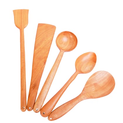 Neem Wood Spoon & Spatulas for Cooking & Serving – 5 Nos