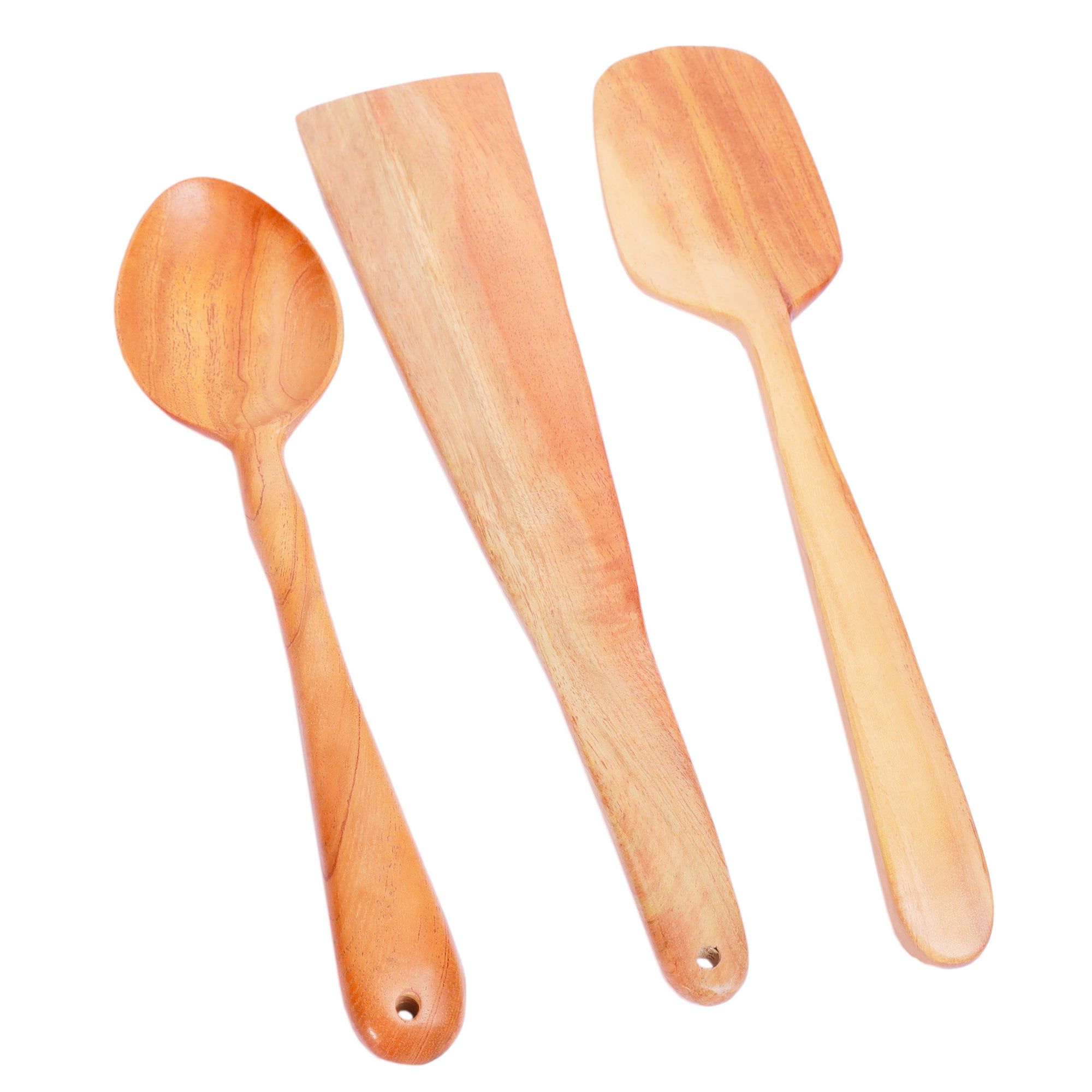 Neem Wood Spoon & Spatulas for Cooking & Serving – 3 Nos