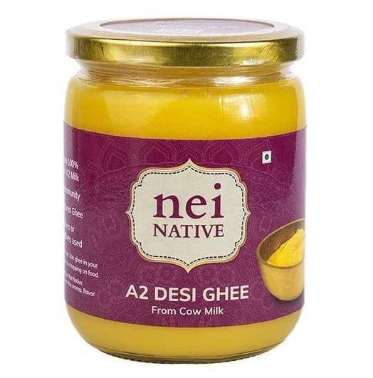 nei NATIVE A2 Ghee Bilona Method Ghee- A2 Cow Desi Ghee - A2 Cow Ghee Pure Cultured Desi Cow Ghee- Pure Ghee-Glass Bottle Bilona Ghee - Better Digestion and Immunity - Everyday Ghee (500 ML)