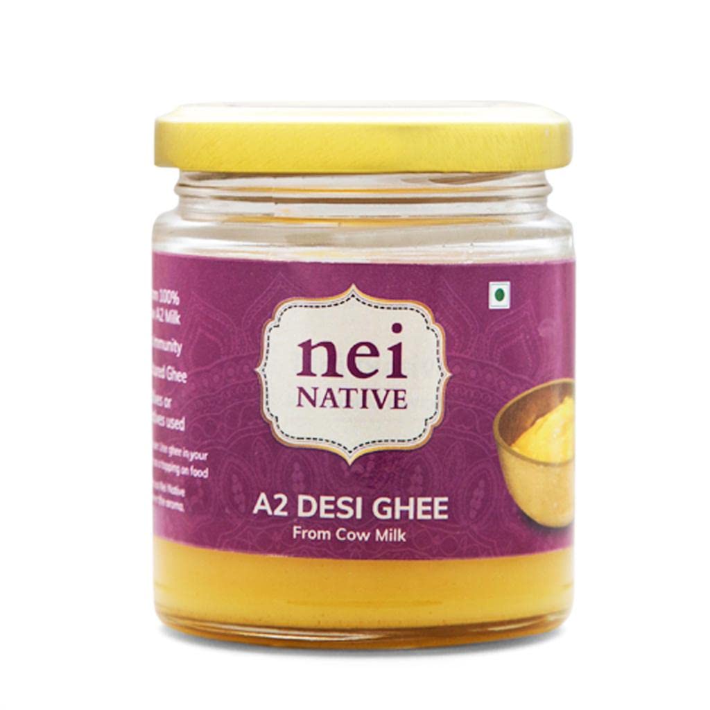 Nei Native A2 Ghee Bilona Method Ghee- A2 Cow Desi Ghee - A2 Cow Ghee Pure Cultured Desi Cow Ghee- Pure Ghee-Glass Bottle Bilona Ghee - Better Digestion and Immunity - Everyday Ghee (150 ML)